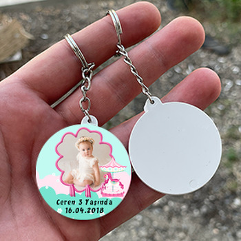 Unicorn ve Atlı Karınca Temalı Resimli Daire Plastik Anahtarlık