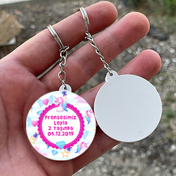 Unicorn Ve Elmas Temalı Daire Plastik Anahtarlık