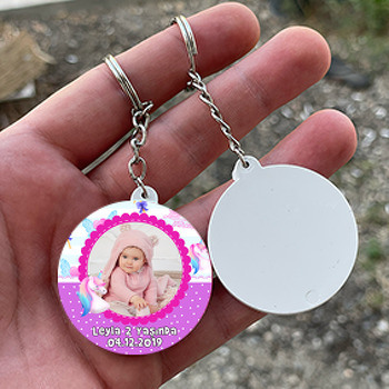 Unicorn Ve Elmas Temalı Resimli Daire Plastik Anahtarlık