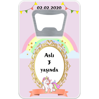 Unicorn ve Gökkuşağı Temalı Dikdörtgen Magnet Açacak