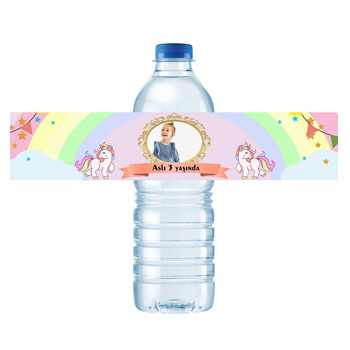 Unicorn ve Gökkuşağı Temalı Su Şişesi Etiketi