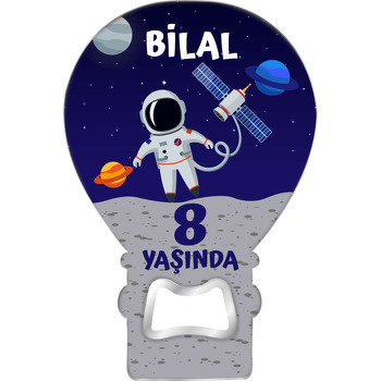Uydu ile Astronot Temalı Balon Ahşap Magnet 