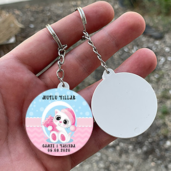 Uykucu Kedi Temalı Daire Plastik Anahtarlık