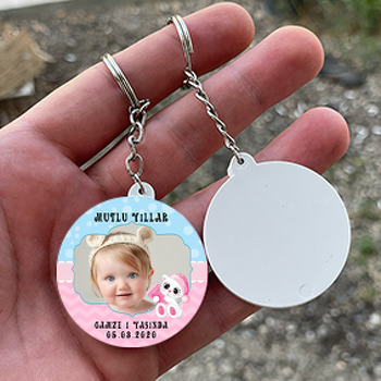 Uykucu Kedi Temalı Resimli Daire Plastik Anahtarlık