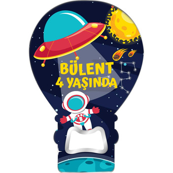 Uzay Gemisi Meteor ile Güneş Temalı Balon Ahşap Magnet 
