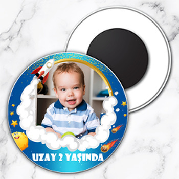 Uzay Mavi Galaksi Temalı Daire Plastik Magnet