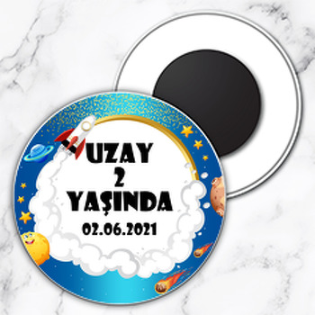 Uzay Mavi Galaksi Temalı Daire Plastik Magnet