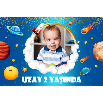 Uzay Mavi Galaksi Temalı Doğum Günü Plastik Magnet