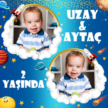 Uzay Mavi Galaksi Temalı Kare Parti Afiş