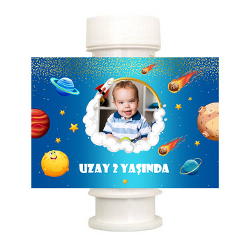Uzay Mavi Galaksi Temalı Köpük Baloncuk Etiketi