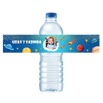 Uzay Mavi Galaksi Temalı Su Şişesi Etiketi