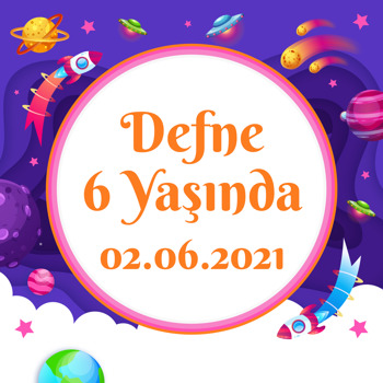 Uzay Mor Galaksi Temalı Kare Doğum Günü Parti Afiş