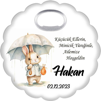 Vintage Şemsiyeli Tavşan Temalı Çiçek Şekilli Magnet Açacak