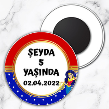 Wonder Woman Temalı Daire Plastik Magnet