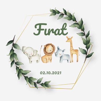 Yaprak Çerçevede Safari Hayvanlar Temalı Kare Doğum Günü Parti Afiş