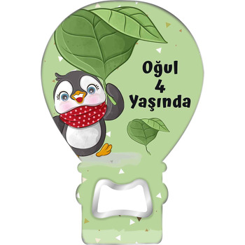 Yaprak Şemsiyeli Penguen Temalı Balon Ahşap Magnet 