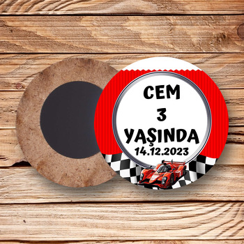 Yarış ArabasıTemalı Ahşap Daire Magnet