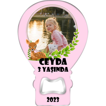 Yavru Ceylan Pembe Fon Temalı Balon Ahşap Magnet 