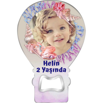 Yavruağzı Deniz Kabukları ile Mercanlar Temalı Balon Ahşap Magnet 