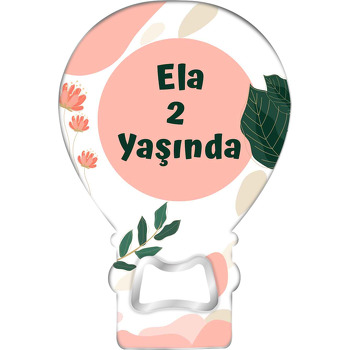 Yavruağzı Desenler ile Yaprak Temalı Balon Ahşap Magnet 
