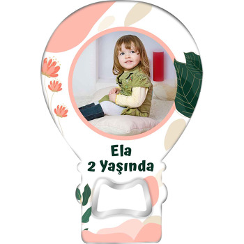 Yavruağzı Desenler ile Yaprak Temalı Balon Ahşap Magnet 