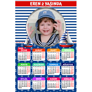 Yelkenli Gemi ile Denizci Temalı Takvim Magnet