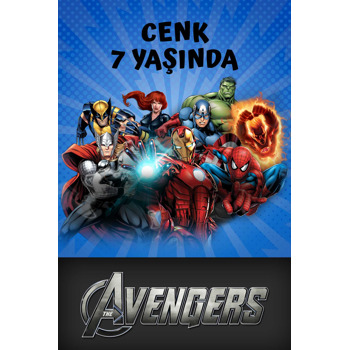 Yenilmezler Tam Kadro Mavi Fonda Temalı Doğum Günü Afiş