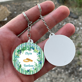 Yeşil Çiçek Çerçeve Temalı Daire Plastik Anahtarlık