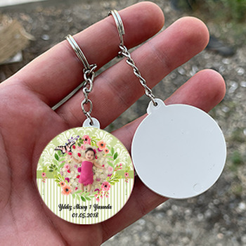 Yeşil Çiçek Temalı Resimli Daire Plastik Anahtarlık