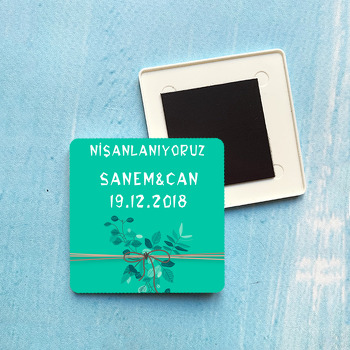 Yeşil Çiçek Temalı Söz Nişan Plastik Kare Magnet