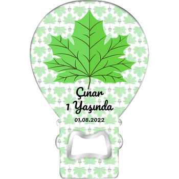 Yeşil Çınar Yaprağı Temalı Balon Ahşap Magnet 