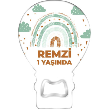 Yeşil Gökkuşağı ile Bulutlar Temalı Balon Ahşap Magnet 