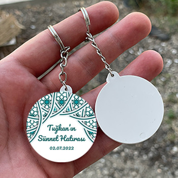 Yeşil Kündekari Desen ile Sünnet Temalı Daire Plastik Anahtarlık