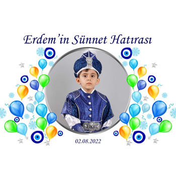 Yeşil Mavi Balonlar ile Nazar Boncuğu Temalı Plastik Magnet