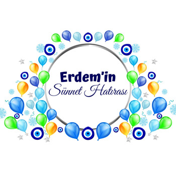 Yeşil Mavi Balonlar ile Nazar Boncuğu Temalı Plastik Magnet