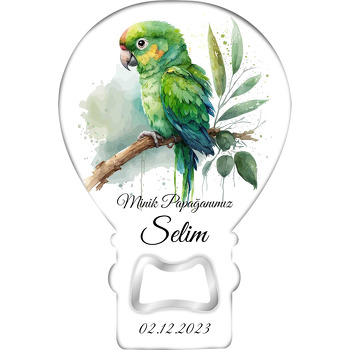 Yeşil Papağan Temalı Balon Ahşap Magnet 