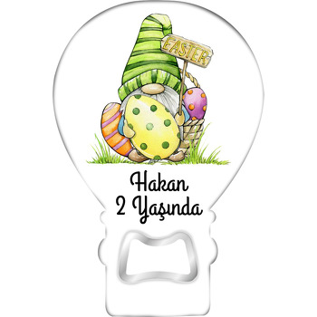 Yeşil Paskalya Cücesi Temalı Balon Ahşap Magnet 