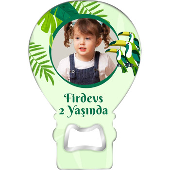 Yeşil Tukan Kuşları Temalı Balon Ahşap Magnet 