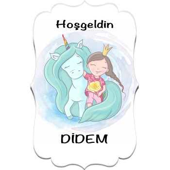 Yeşil Unicorn ile Kız Çocuğu Temalı Özel Kesim Magnet