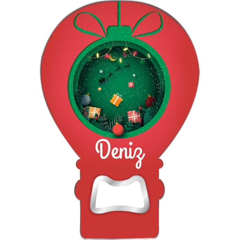 Yeşil Yılbaşı Süsü Temalı Balon Ahşap Magnet 