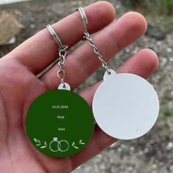 Yeşil Zeminli Yüzük Temalı Söz Nişan Nikah Daire Plastik Anahtarlık