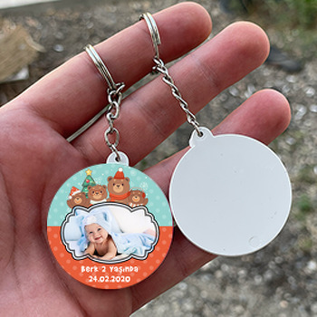 Yılbaşı Ve Ayıcıklar Temalı Resimli Daire Plastik Anahtarlık