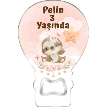 Yıldız Balon ile Tembel Hayvan Temalı Balon Ahşap Magnet 