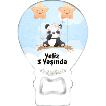 Yıldız Balonlar ile Panda Temalı Balon Ahşap Magnet 