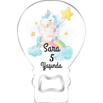 Yıldız Balonlu Unicorn Temalı Balon Ahşap Magnet 