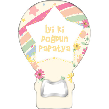 Yıldız Çerçeve ile Kır Çiçekleri Temalı Balon Ahşap Magnet 