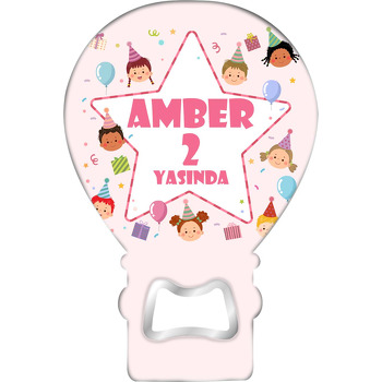 Yıldız Çerçeve ile Parti Çocukları Temalı Balon Ahşap Magnet 