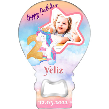 Yıldız Çerçeve ile Unicorn 2 Yaş Temalı Balon Ahşap Magnet 