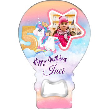 Yıldız Çerçeve ile Unicorn 5 Yaş Temalı Balon Ahşap Magnet 