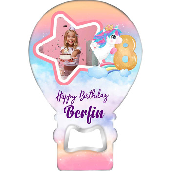 Yıldız Çerçeve ile Unicorn 8 Yaş Temalı Balon Ahşap Magnet 
